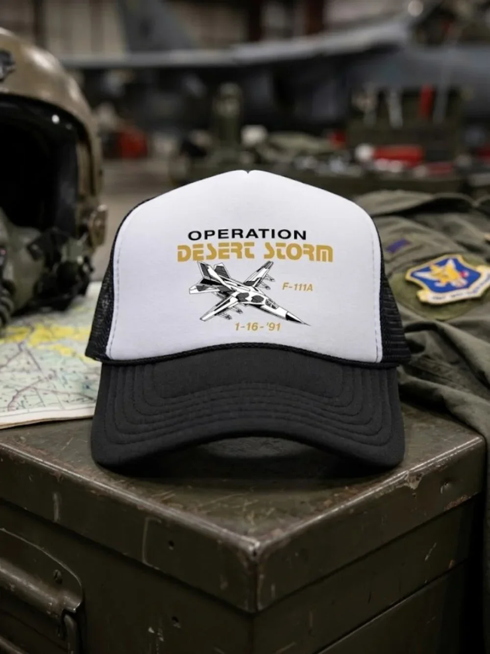 Retro Operation Desert Storm Trucker Hat F111A Jet Black Foam Snapback Cap 90s